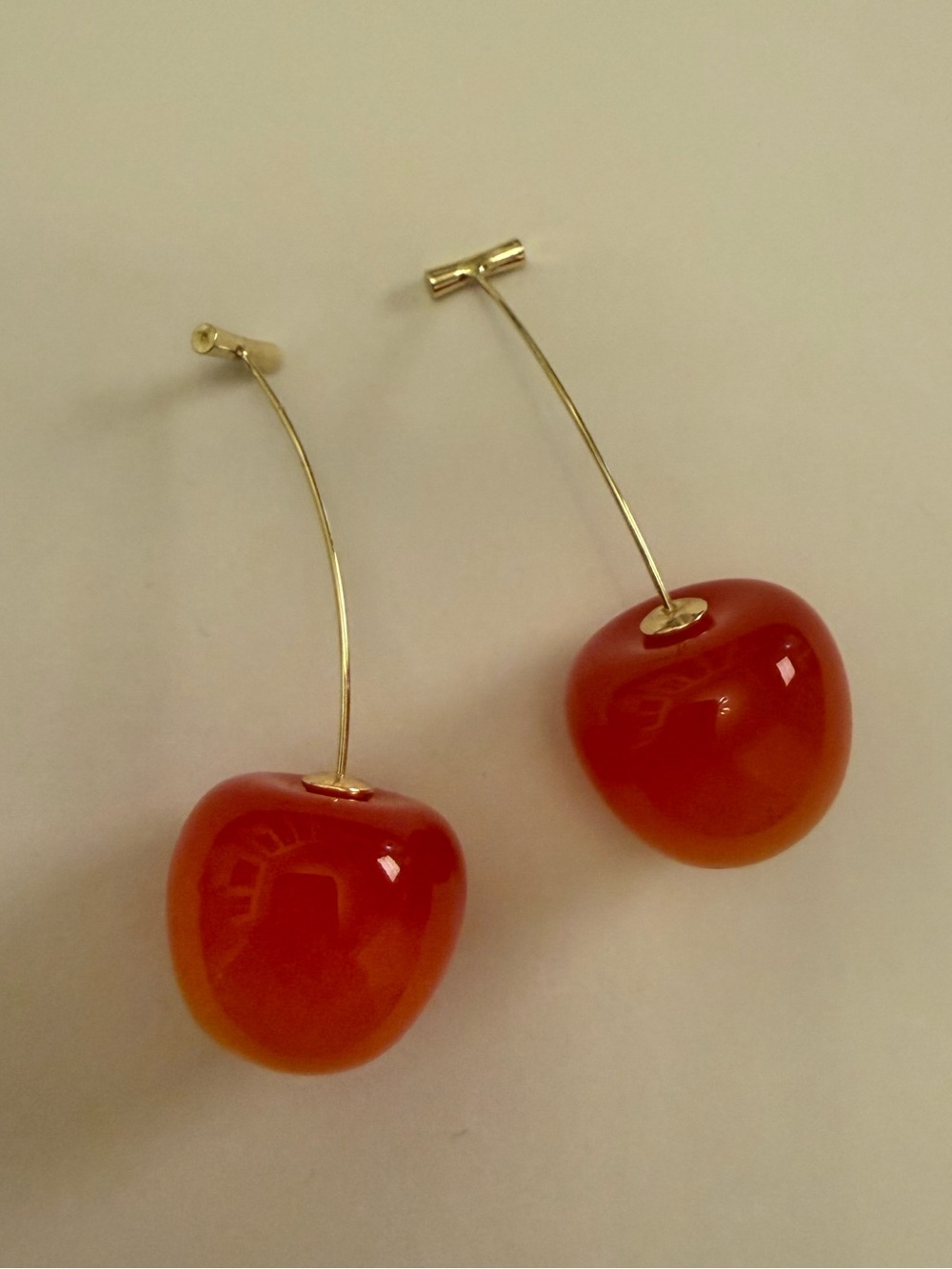 Anthropologie Gold Drop Cherry Earrings - Red Glass Charm